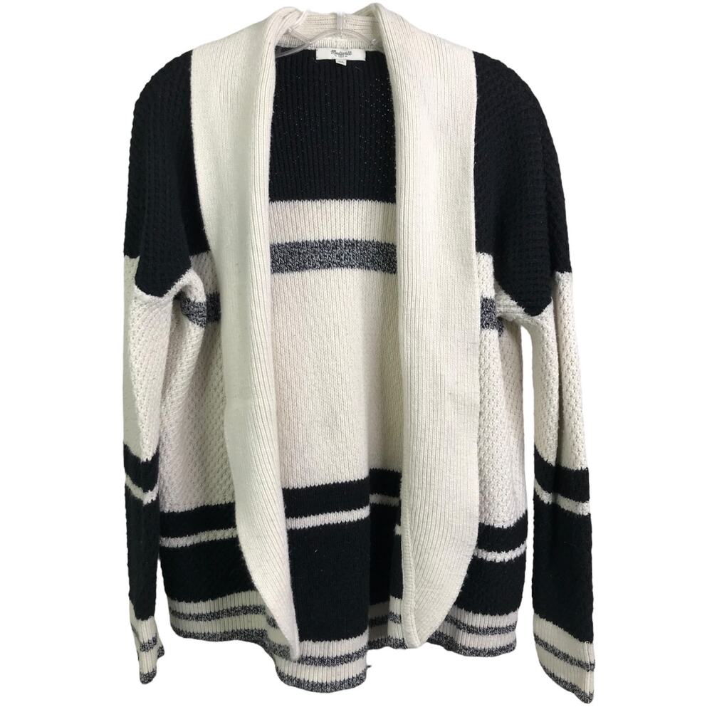 Madewell Cardigan Sweater Womens Sz XS Jessa Stripe Cocoon Open Front‎ Cotton